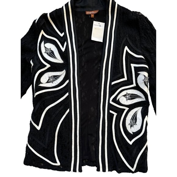 Vintage Obsedia Womens Black & White Lace Jacket With Embroidered Stars - Picture 3 of 10